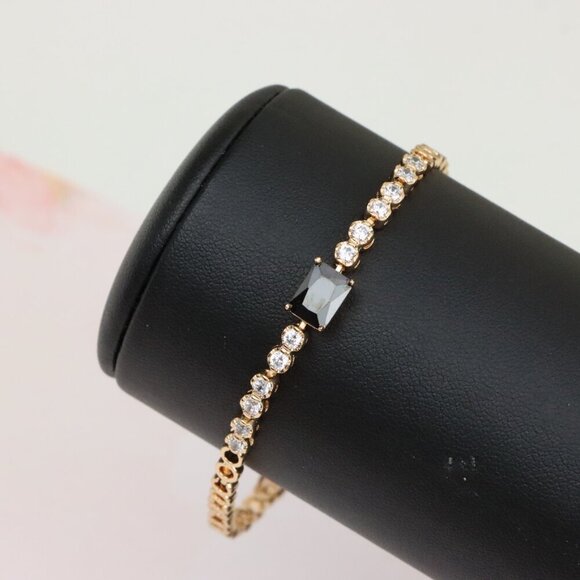 Gold Plated Yellow Bracelet with Black and White Stones, XPBL0630 - Picture 9 of 12